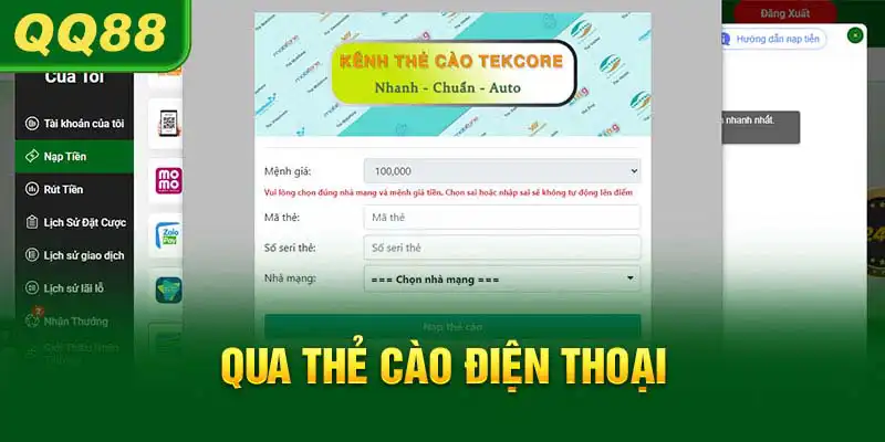 Nạp tiền bằng hình thức thẻ cào